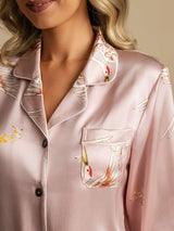 [Rosa] SilkSilky-ES Long Sleeve Lapel Collar Pijamas de mujer 004