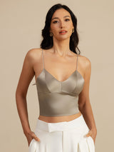 [Caqui] SilkSilky-ES Spaghetti Strap V Neck Top de tirantes 001