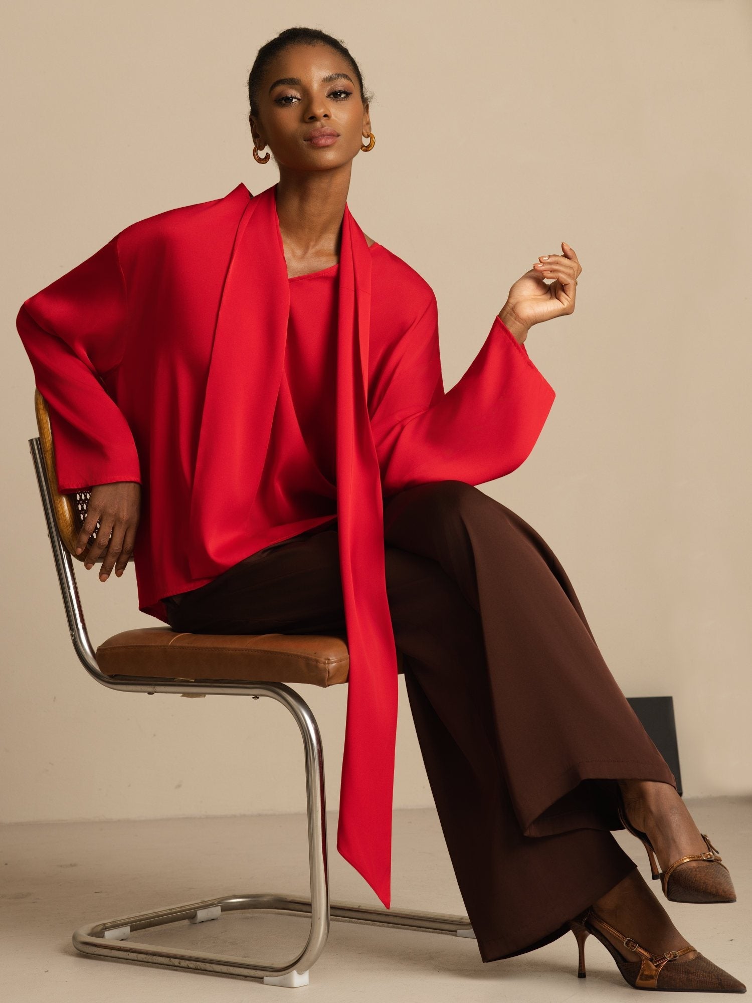 [Vino] SilkSilky-ES 19Momme Seda Manga larga Cuello en V Blusa 001