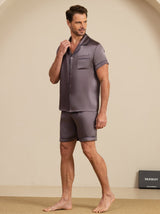 [Gris Púrpura] SilkSilky-ES Short Sleeve Lapel Collar Pijamas de hombre 004