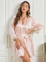 [Rosa] SilkSilky-ES 3/4 Sleeve Bata de mujer 004