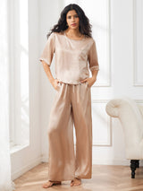 [Champán] SilkSilky-ES Half Sleeve Round Neck Pijamas de mujer 003