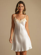 [Blanco] SilkSilky-ES Spaghetti Strap V Neck Camisón 006