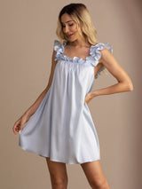 [Azul Grisáceo] SilkSilky-ES Sleeveless Square Neck Camisón 005