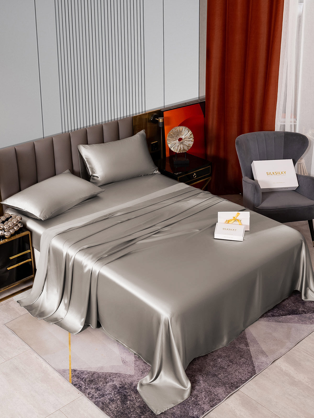 [Gris] SilkSilky-ES 22Momme Seda Pura Bedding Set 002