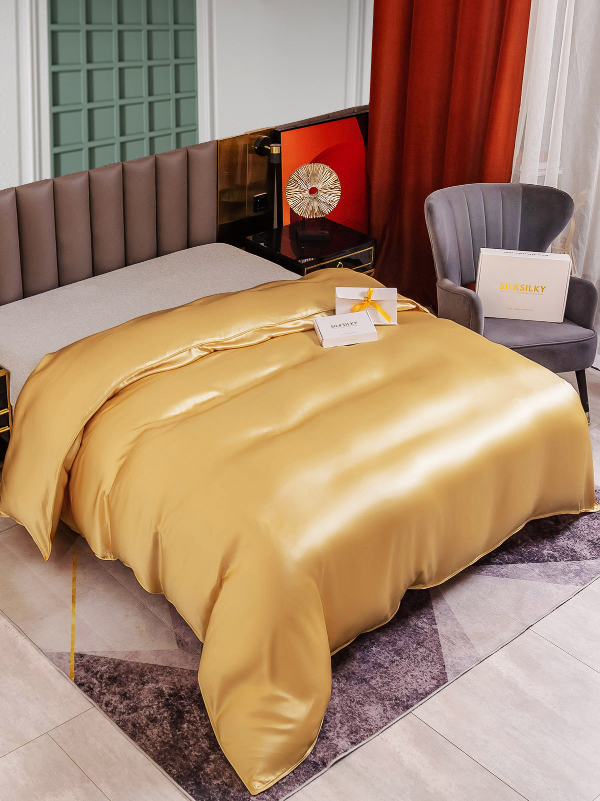 [Champán] SilkSilky-ES 25Momme Seda Pura Duvet Cover 004