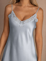 [Azul Grisáceo] SilkSilky-ES Spaghetti Strap V Neck Camisón 004