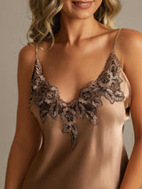 [Marrón] SilkSilky-ES Spaghetti Strap V Neck Camisón 004