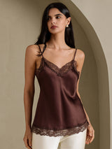 [Marrón] SilkSilky-ES V Neck Top de tirantes 006