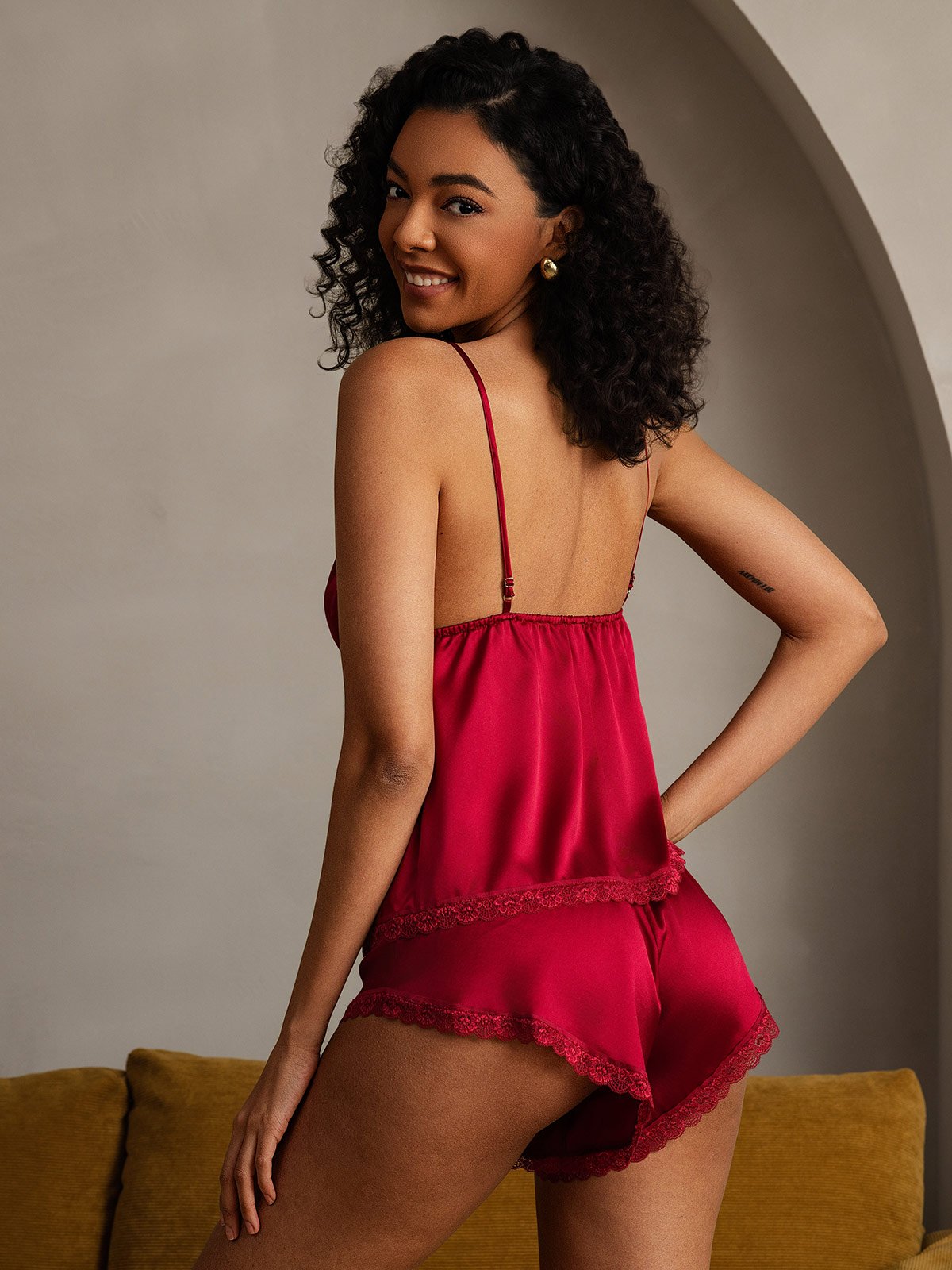 SilkSilky-ES 19Momme Seda Cuello en V profundo Conjunto de tirantes Vino 002