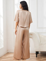 [Champán] SilkSilky-ES Half Sleeve Round Neck Pijamas de mujer 005