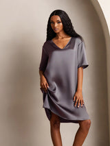 [Gris Púrpura] SilkSilky-ES Half Sleeve V Neck Camisón 004