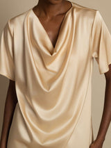 [Champán] SilkSilky-ES Short Sleeve Cowl Neck Blusas 004