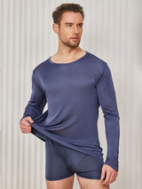[Azul Oscuro] SilkSilky-ES Manga larga Cuello Redondo Camiseta de hombre 001