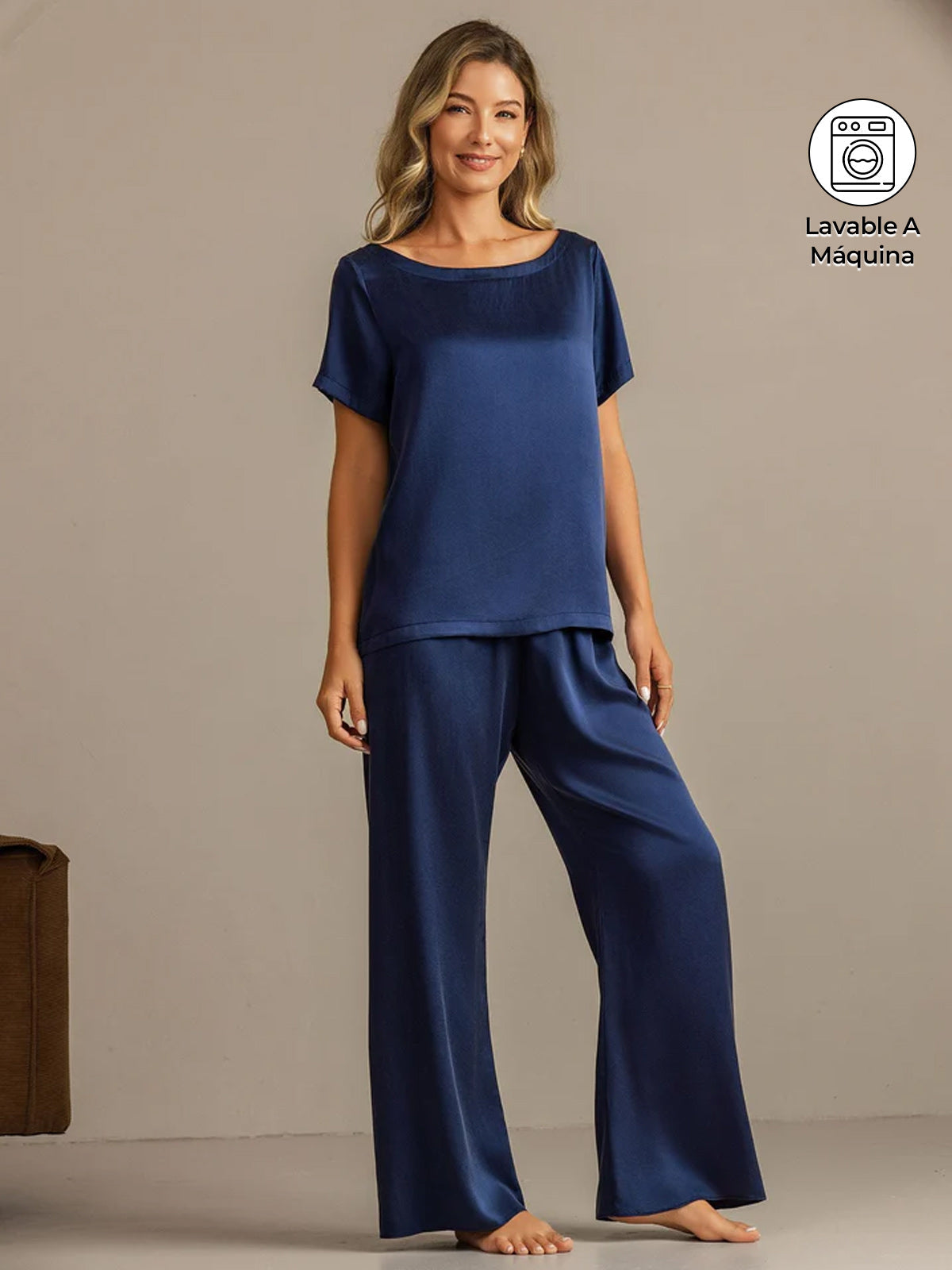 [Azul Oscuro] SilkSilky-ES 19Momme Seda Womens Pajamas 001