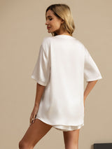 [Blanco] SilkSilky-ES Short Sleeve Round Neck Pijamas de mujer 002
