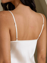 [Blanco] SilkSilky-ES Spaghetti Strap V Neck Camisón 005