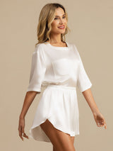 [Blanco] SilkSilky-ES Short Sleeve Round Neck Pijamas de mujer 003