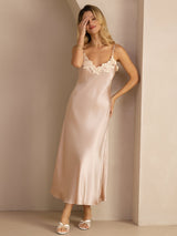 [Rosa] SilkSilky-ES Spaghetti Strap V Neck Vestido 006