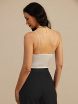 [Blanco] SilkSilky-ES Spaghetti Strap V Neck Top de tirantes 002
