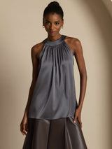 [Gris Oscuro] SilkSilky-ES Sleeveless Halter Camisetas de Mujer 001