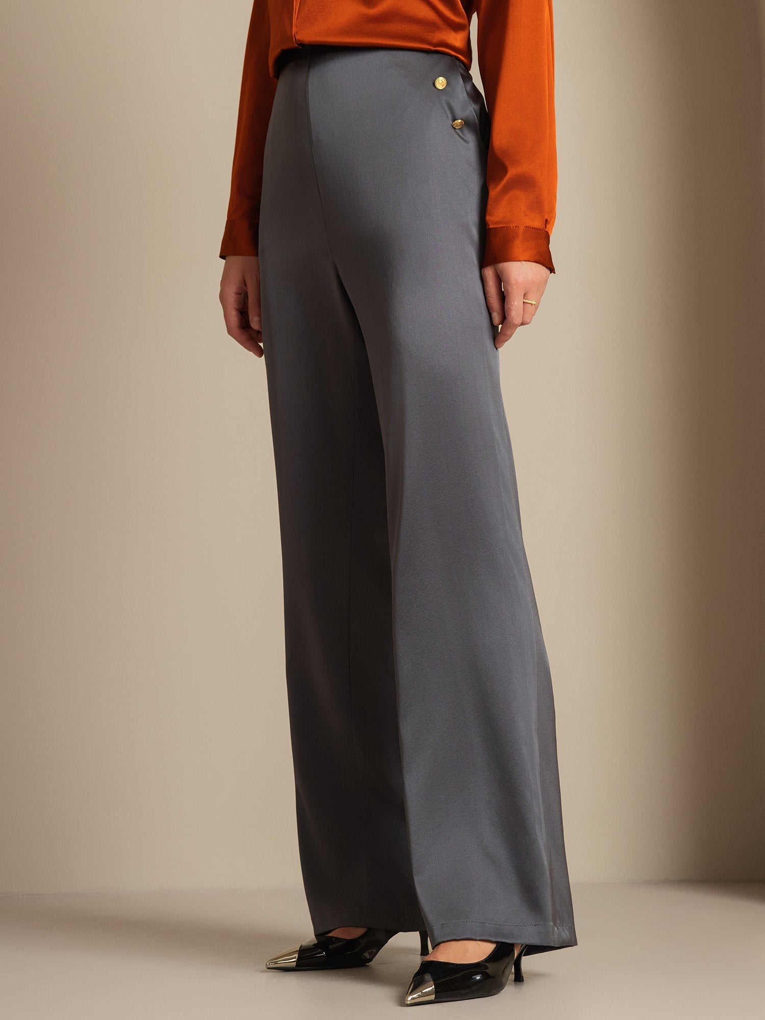 [Gris Oscuro] SilkSilky-ES 19Momme Seda Womens Pants 005,