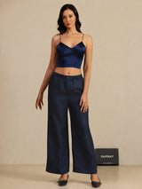 [Azul Oscuro] SilkSilky-ES Spaghetti Strap V Neck Top de tirantes 007