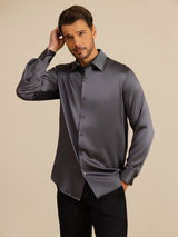 [Gris Oscuro] SilkSilky-ES Long Sleeve Lapel Collar Camisa de hombre 006