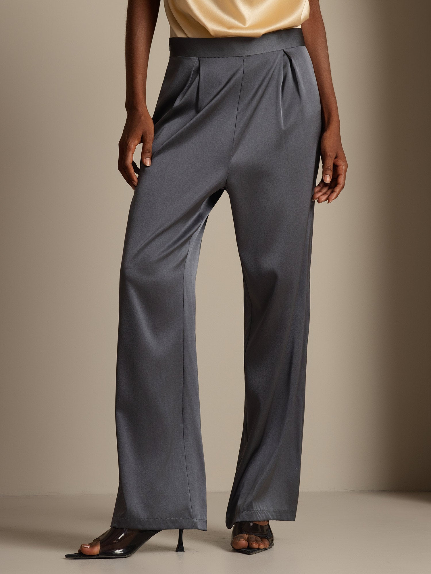 [Gris Oscuro] SilkSilky-ES 19Momme Seda Womens Pants 003,