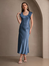 [Verde Azulado Real] SilkSilky-ES Cap Sleeve Vestido 003