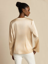 [Champán] SilkSilky-ES 19Momme Manga larga Chaqueta de mujer 002