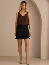 [Café] SilkSilky-ES Sleeveless V Neck Top de tirantes 006