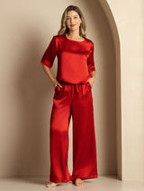 [Vino] SilkSilky-ES Half Sleeve Round Neck Pijamas de mujer 001