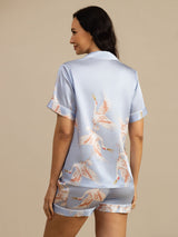[Azul Claro] SilkSilky-ES Short Sleeve Lapel Collar Pijamas de mujer 002