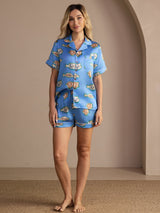 [Pez Azul] SilkSilky-ES Short Sleeve Lapel Collar Pijamas de mujer 005
