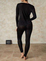 [Negro] SilkSilky-ES Long Sleeve Round Neck Ropa Interior Larga Mujer 002