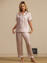 [Rosa Corazón Geo] SilkSilky-ES Short Sleeve Lapel Collar Pijamas de mujer 005
