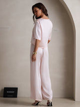 [Rosa] SilkSilky-ES Half Sleeve Round Neck Pijamas de mujer 002