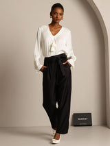 [Negro] SilkSilky-ES 32Momme Seda Womens Pants 003