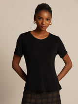 [Negro] SilkSilky-ES Manga corta Cuello Redondo Camisetas de Mujer 007