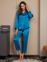 [Azul Real] SilkSilky-ES Long Sleeve Lapel Collar Pijamas de mujer 003