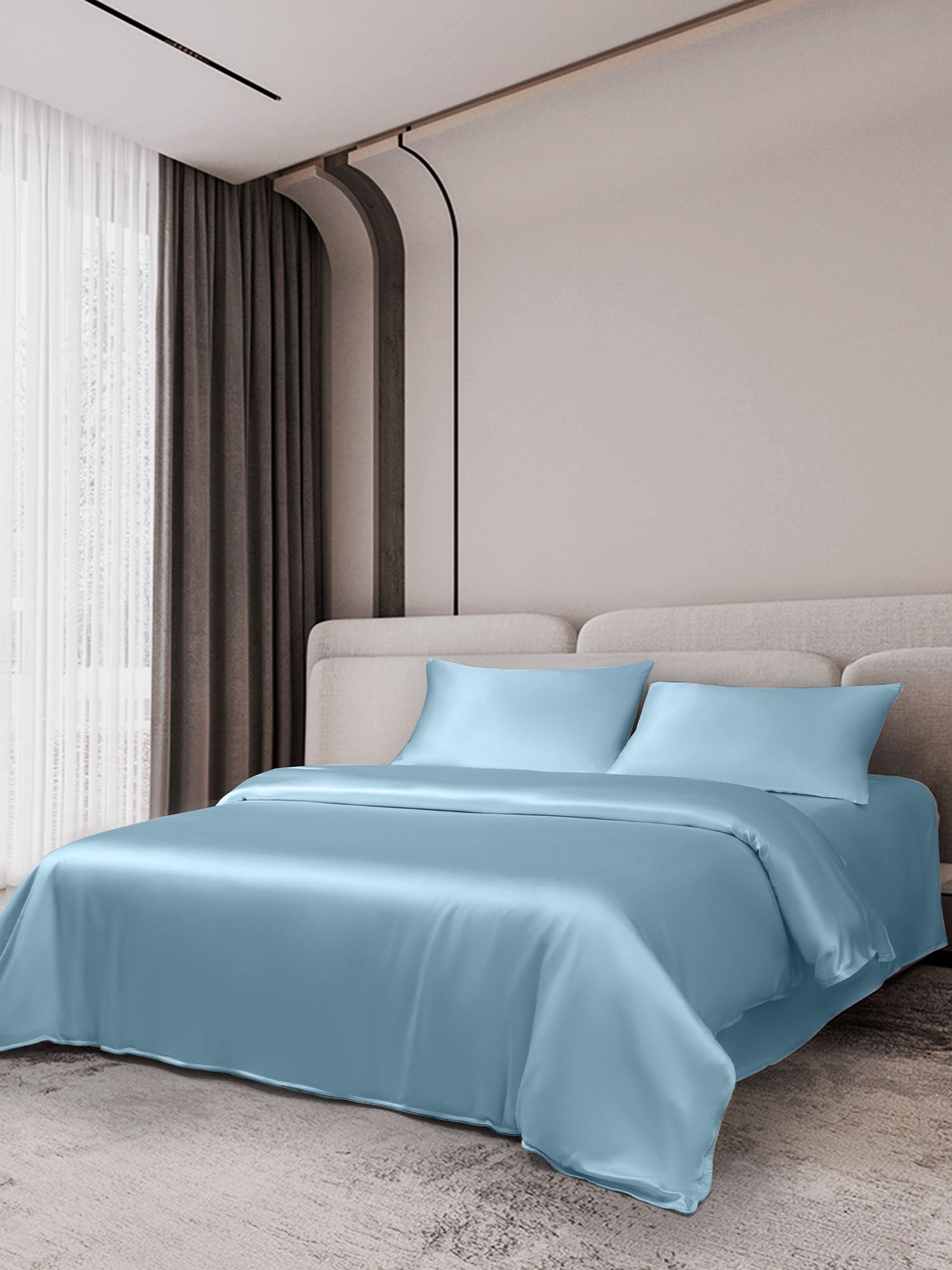 [Azul Claro] SilkSilky-ES 19Momme Juego de ropa de cama 002
