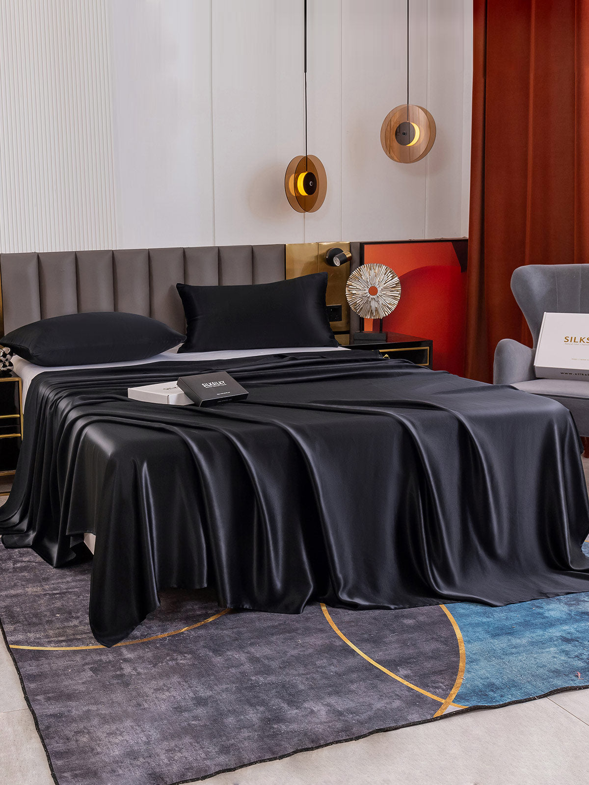 [Negro] SilkSilky-ES 19Momme Juego de ropa de cama 003