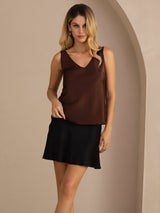 [Café] SilkSilky-ES Sleeveless V Neck Top de tirantes 005