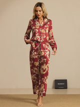 [Dragón Vino] SilkSilky-ES Long Sleeve Lapel Collar Pijamas de mujer 007