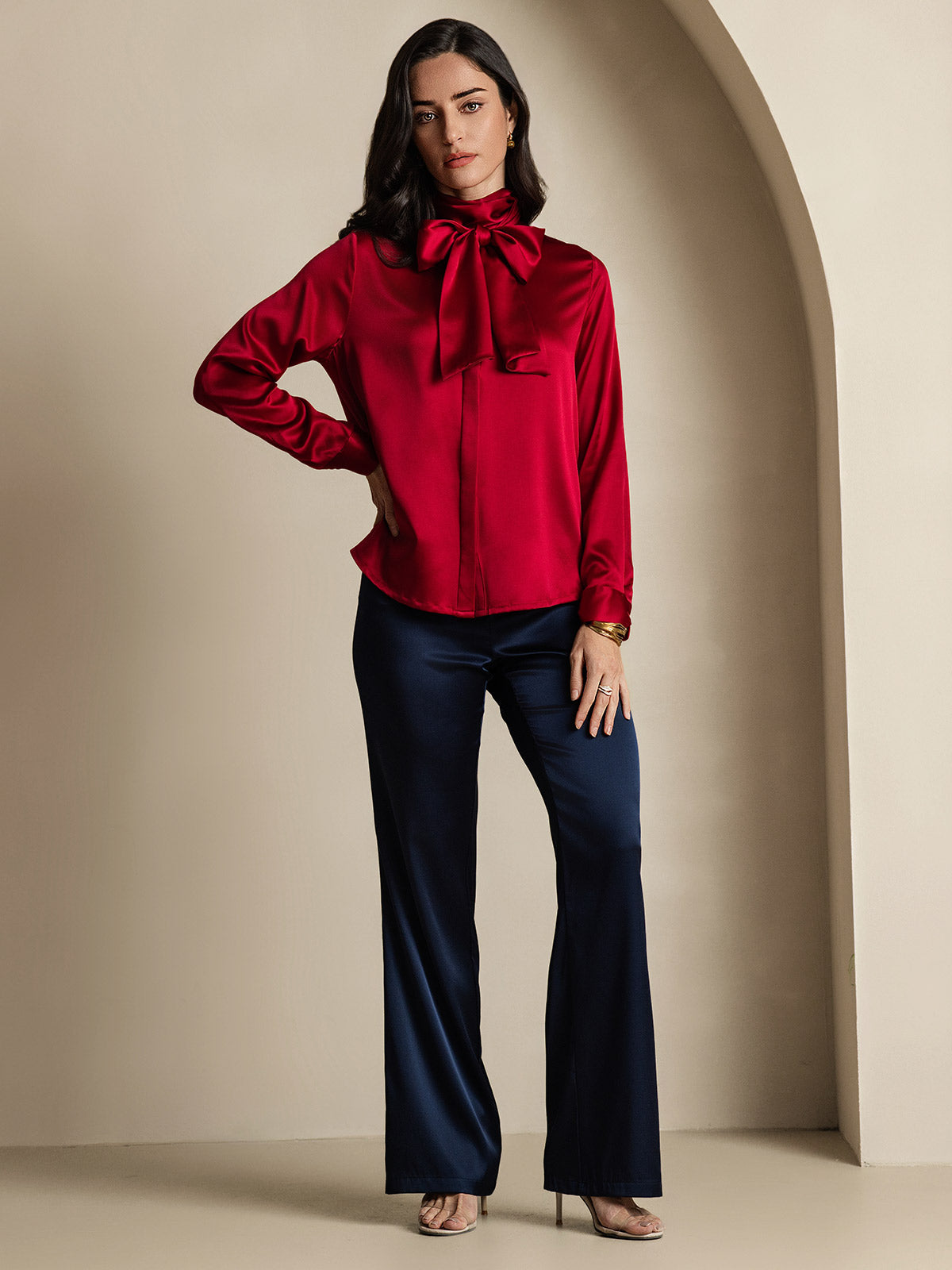 [Vino] SilkSilky-ES 19Momme Manga larga Blusa 006