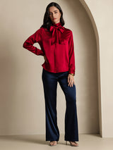 [Vino] SilkSilky-ES Long Sleeve Tie Neck Blusa 006