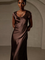 [Café] SilkSilky-ES Cap Sleeve Vestido 004