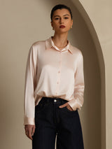 [Rosa Claro] SilkSilky-ES Long Sleeve Lapel Collar Blusas de Mujer 007