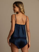 [Azul Oscuro] SilkSilky-ES Spaghetti Strap V Neck Conjunto de tirantes 002